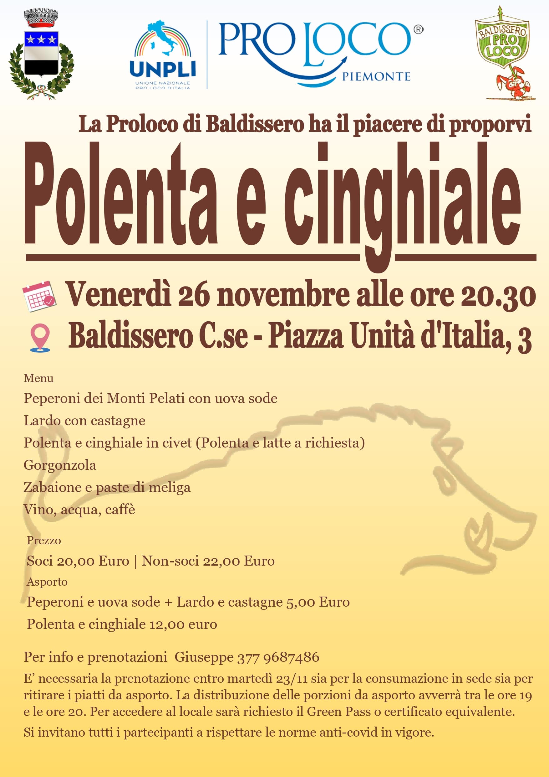 Manifesto della serata "Polenta & Cinghiale" 2021 - ATPL di Baldissero Canavese