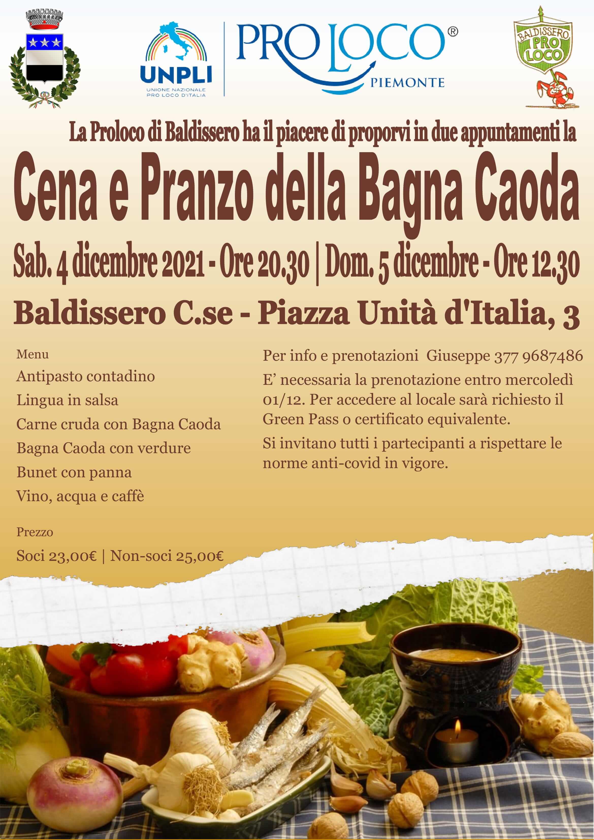 Cartellone Cena e Pranzo della Bagna Caoda 2022 -  Associazione Turistica di Baldissero Canavese